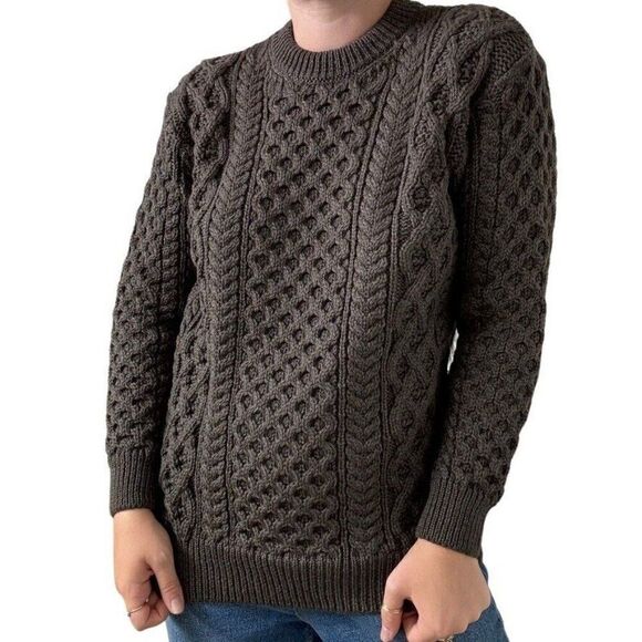 NWT Womens Aran Sweater Market Wool Olive Green Irish Fisherman Sweater Sz M - Picture 4 of 14